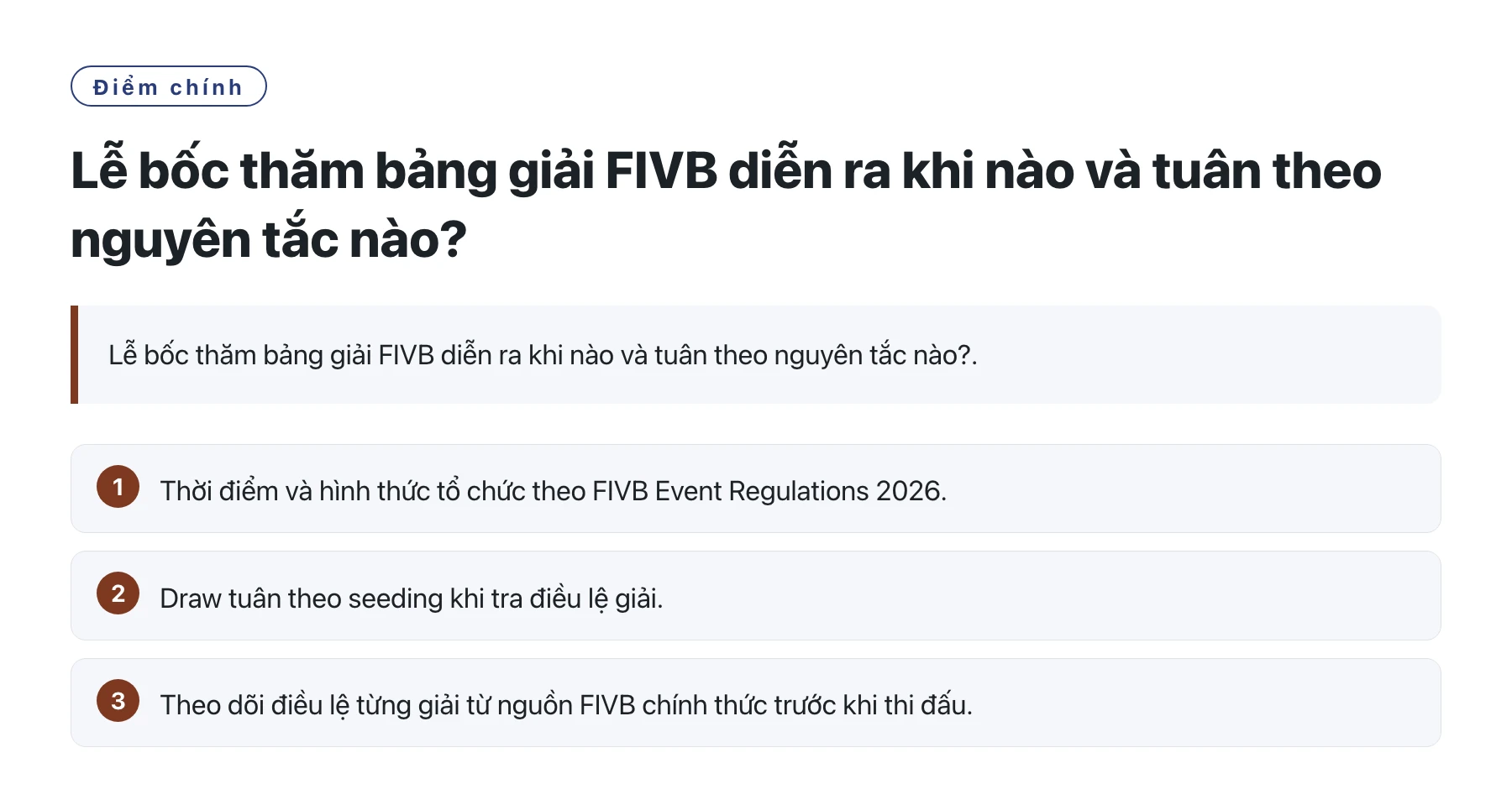 Lễ bốc thăm bảng giải FIVB diễn ra khi nào và tuân theo nguyên tắc nào?——全文要点速览